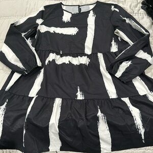 Shein XL Black White Brush Stroke Dress New